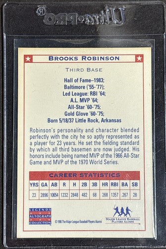 1996 Legends Collection Brooks Robinson Orioles Signed Card Mt Hof Auto Mlb Coa
