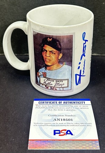 Willie Mays Signed 1952 Topps Card Mug NY Giants Bold HOF Auto PSA COA Autograph