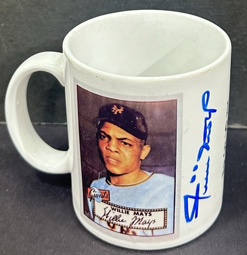 Willie Mays Signed 1952 Topps Card Mug NY Giants Bold HOF Auto PSA COA Autograph