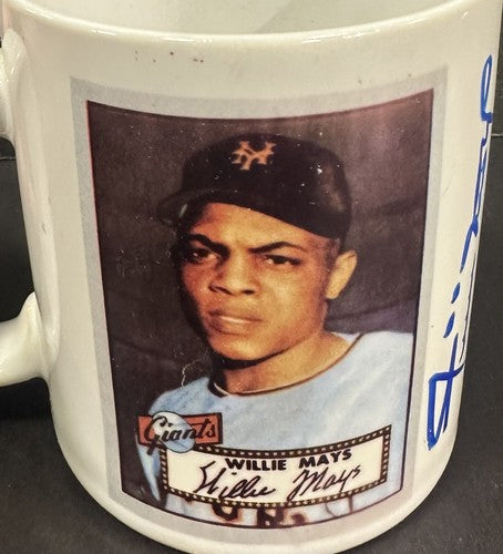 Willie Mays Signed 1952 Topps Card Mug NY Giants Bold HOF Auto PSA COA Autograph