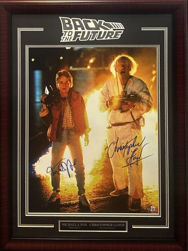 Michael J Fox Chris Lloyd Signed 16x20 Back to the Future Photo Framed Auto BAS