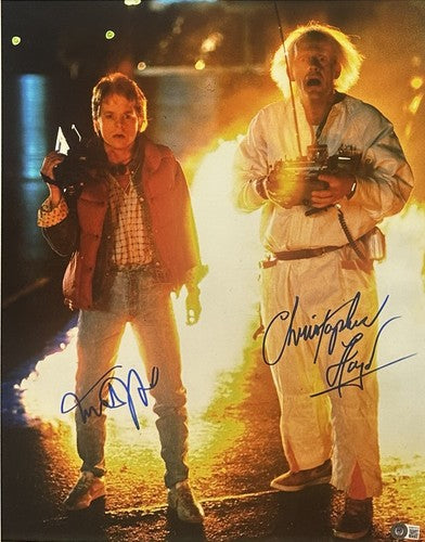 Michael J Fox Chris Lloyd Signed 16x20 Back to the Future Photo Framed Auto BAS