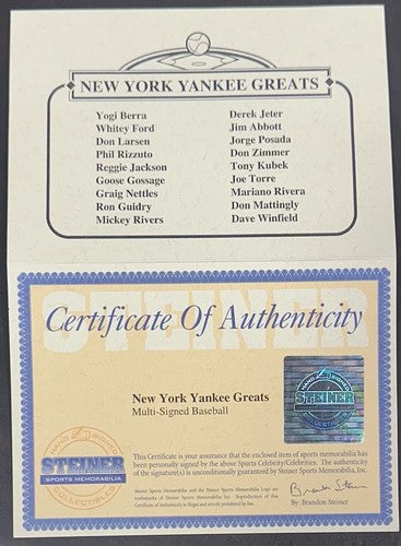 Yankees Greats Signed 100th Anniv Baseball Derek Jeter Rivera 18 Auto Steiner