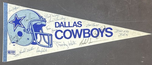 1988 Cowboys Team Signed Pennant Michael Irvin Tom Landry White 12 Auto HOF Jsa