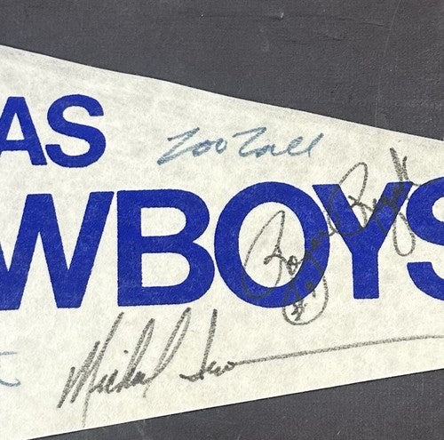 1988 Cowboys Team Signed Pennant Michael Irvin Tom Landry White 12 Auto HOF Jsa
