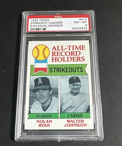 1979 Topps Strikeout Leaders Nolan Ryan Walter Johnson # 417 PSA 8 Mint