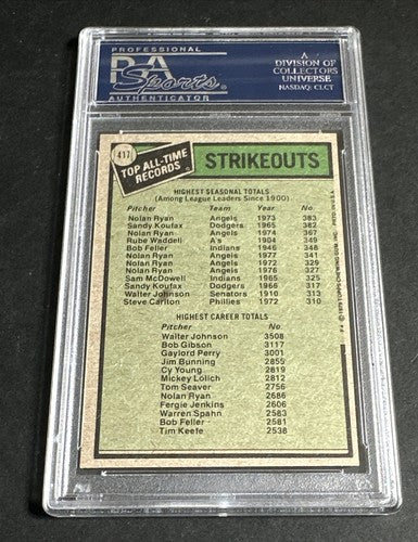 1979 Topps Strikeout Leaders Nolan Ryan Walter Johnson # 417 PSA 8 Mint