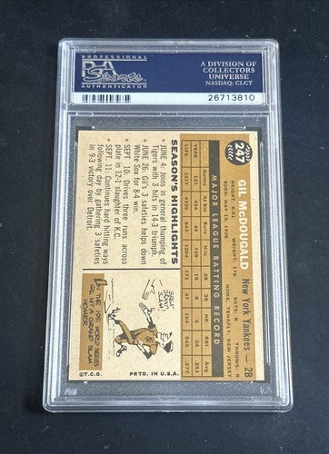 1960 Topps #247 Gil McDougald Baseball Card PSA 6 Ex - Mt Centered Sharp Beauty