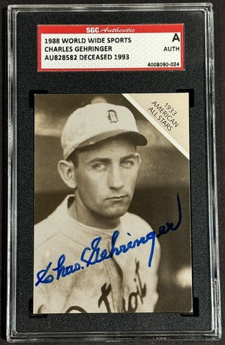 1988 World Wide Sports Card Charles Gehringer SGC Authentic Coa HOF Auto Tigers