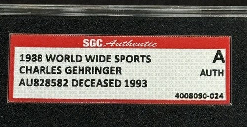 1988 World Wide Sports Card Charles Gehringer SGC Authentic Coa HOF Auto Tigers