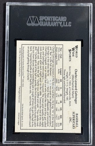 1988 World Wide Sports Card Charles Gehringer SGC Authentic Coa HOF Auto Tigers