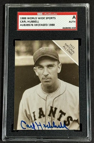 1988 World Wide Sports Carl Hubbell Signed SGC Certified On Card HOF Auto Giants