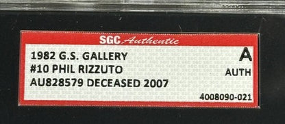 1982 G.S. Gallery Phil Rizzuto Signed SGC Authentic Coa On Card Auto Yankees Hof
