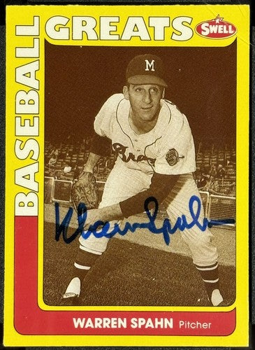 1990 Swell Bubble Gum Card #86 Warren Spahn Signed SGC Coa HOF Mint Auto Braves