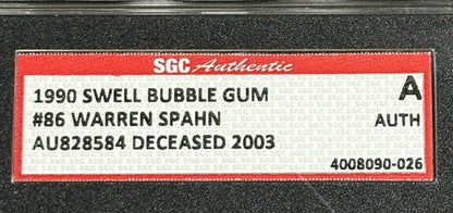 1990 Swell Bubble Gum Card #86 Warren Spahn Signed SGC Coa HOF Mint Auto Braves
