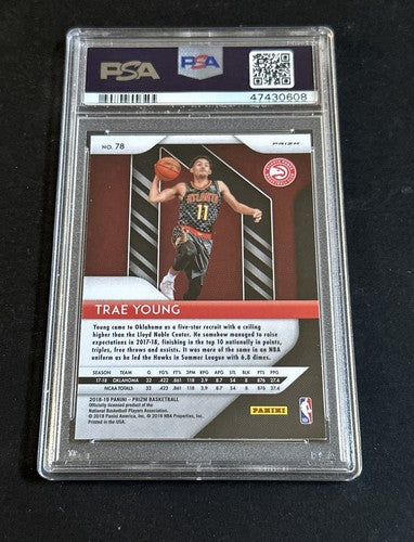 2018-19 Panini Prizm #78 Trae Young Silver Prizm Rookie PSA 9 Mint Rc Hawks