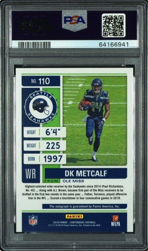2019 Panini Contenders DK Metcalf Seahawks Helmet Rookie Auto Red Zone PSA 9 RC