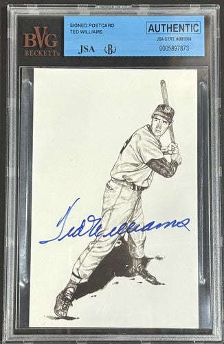 Ted Williams Signed 1989 Postcard Art Boston Red Sox Bold HOF Autograph BGS JSA