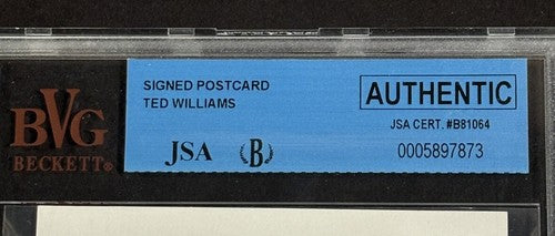 Ted Williams Signed 1989 Postcard Art Boston Red Sox Bold HOF Autograph BGS JSA