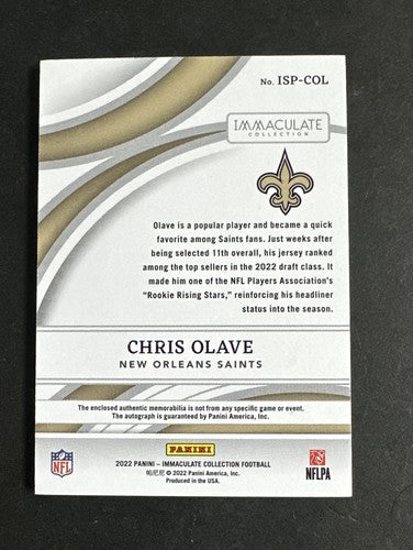 2022 PANINI IMMACULATE Chris Olave Rpa /99 Mint Auto Rookie 2 Auto 3 Color Patch