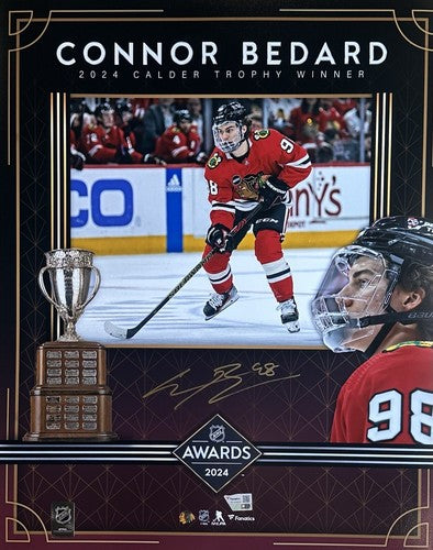 Connor Bedard Signed 16x20 Framed 2024 Calder Photo Blackhawks Auto Fanatics COA