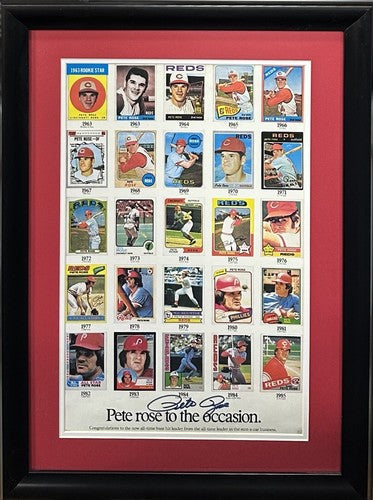 Pete Rose Signed Framed Baseball Card Photo Hertz Collage Hits Reds Auto COA