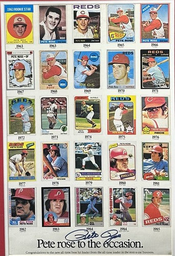 Pete Rose Signed Framed Baseball Card Photo Hertz Collage Hits Reds Auto COA