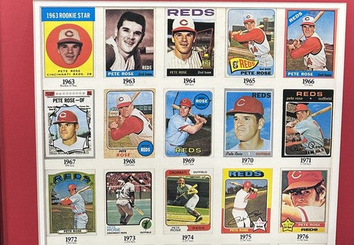 Pete Rose Signed Framed Baseball Card Photo Hertz Collage Hits Reds Auto COA