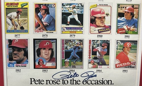 Pete Rose Signed Framed Baseball Card Photo Hertz Collage Hits Reds Auto COA