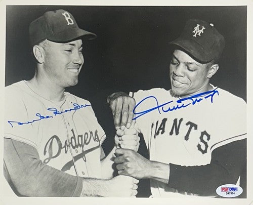 Willie Mays Duke Snider Signed 8x10 Framed Photo Giants Dodgers Mint Auto PSA