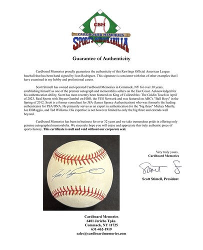 Ivan Rodriguez Signed Official AL Baseball Rangers 1990’s Autograph CBM COA HOF