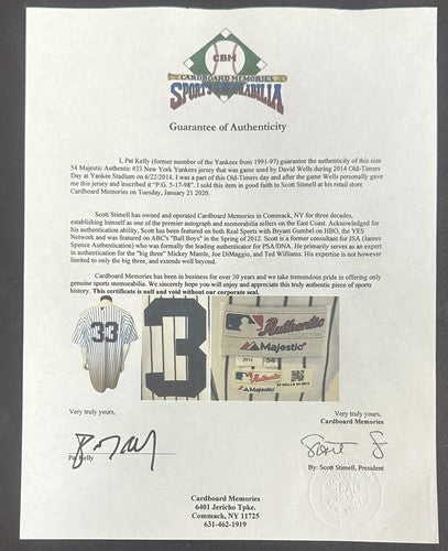 David Wells Signed 2014 Old Timers Majestic Game Used Yankees Jersey PG Auto COA