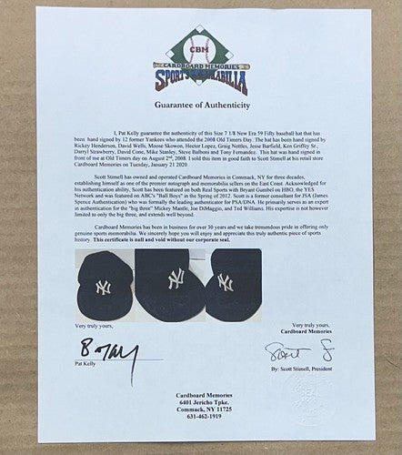 Yankees Signed Old Timers Day Hat Rickey Henderson David Wells Cone 12 Auto Coa