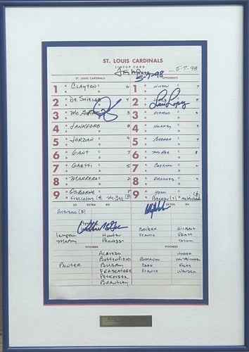 Mark McGwire Signed 1998 Official Lineup Card 13 Hr Framed Cardinals Auto Coa