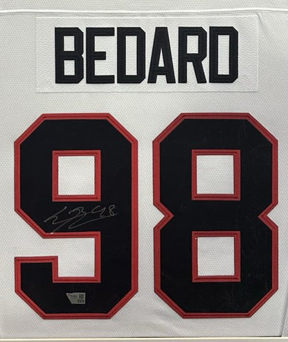 Connor Bedard Signed Framed Blackhawks Jersey Calder Rookie Auto Fanatics COA