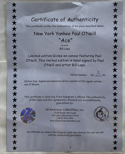 Paul O’Neill Signed 33x44 Framed Bill Lopa Giclee Canvas DX Yankees LE Auto COA