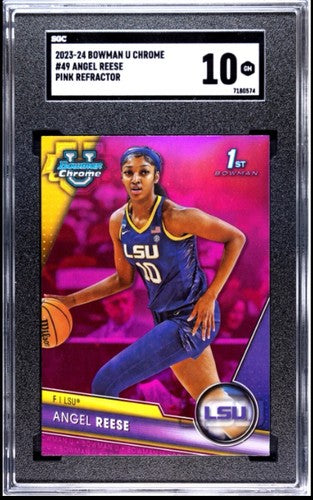 2023-24 Bowman U Chrome Angel Reese Rookie Pink Refeactor SGC Gem 10 LSU Sky RC