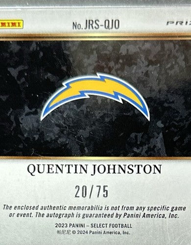 Quentin Johnston Signed 2023 Select RPA Rookie Patch Mint Auto /75 Chargers