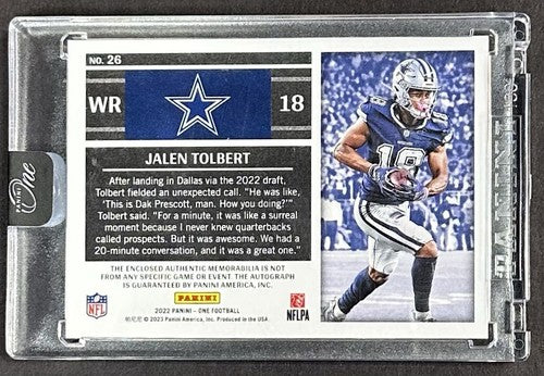2022 Panini One Jalen Tolbert Signed RPA /149 Mint Auto Rookie Patch Cowboys RC