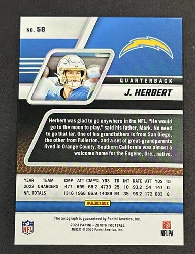 Justin Herbert Signed 2023 Panini Zenith /50 Auto LA Chargers NM/M Card #58