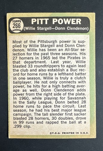 1967 Topps #266 Pitt Power Willie Stargell Ex Pirates