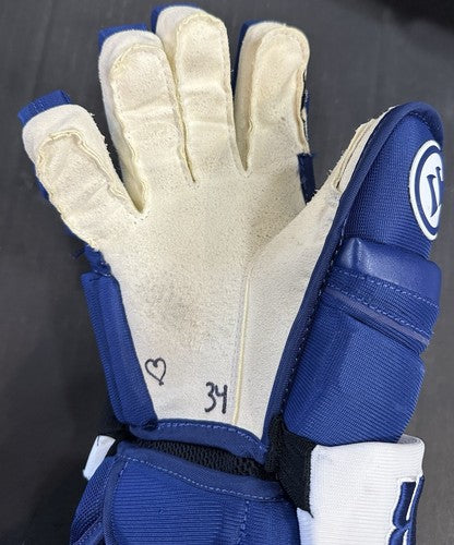 Auston Matthews 2020 Game Used Warrior Gloves Pair #34 Toronto Maple Leafs COA