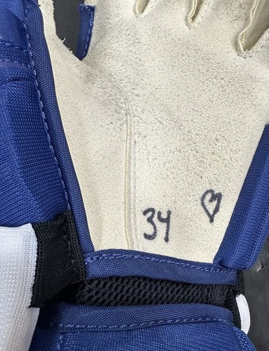 Auston Matthews 2020 Game Used Warrior Gloves Pair #34 Toronto Maple Leafs COA