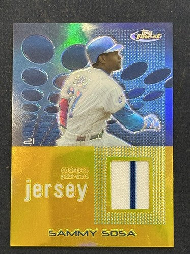2004 Sammy Sosa Topps Finest Gold Refractor Game Worn 2-Color Jersey /50 Cubs MT