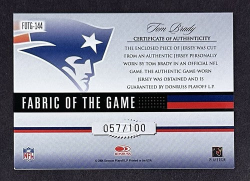2006 Leaf Certified Materials Tom Brady Game Used Patch Jersey /100 Patriots HOF