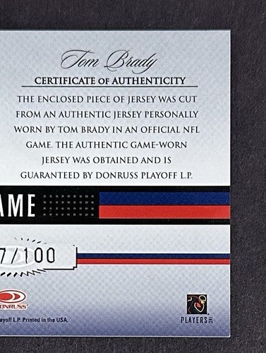 2006 Leaf Certified Materials Tom Brady Game Used Patch Jersey /100 Patriots HOF