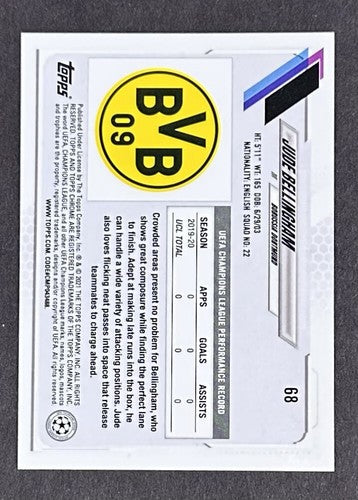 2020-21 Topps Chrome UCL Jude Bellingham Pink X Fractor Rookie Card RC Dortmund
