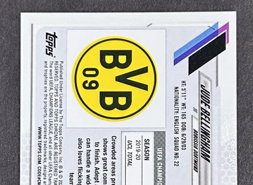 2020-21 Topps Chrome UCL Jude Bellingham Pink X Fractor Rookie Card RC Dortmund