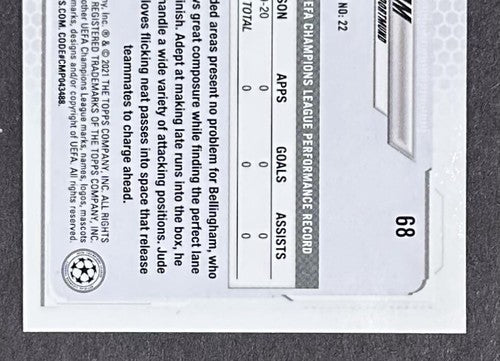2020-21 Topps Chrome UCL Jude Bellingham Pink X Fractor Rookie Card RC Dortmund