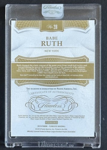 2019 Panini Flawless Diamond Babe Ruth Yankees Legends Hof /20 Beautiful Mint